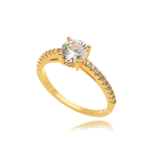 18K Gold Plated Studded Zirconia Solitaire Ring