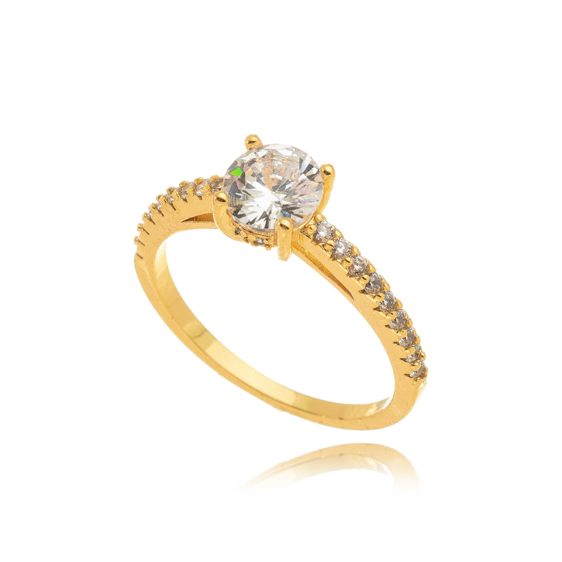 18K Gold Plated Studded Zirconia Solitaire Ring