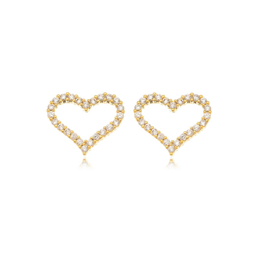 18K Gold Plated Studded Zirconia Heart Earrings