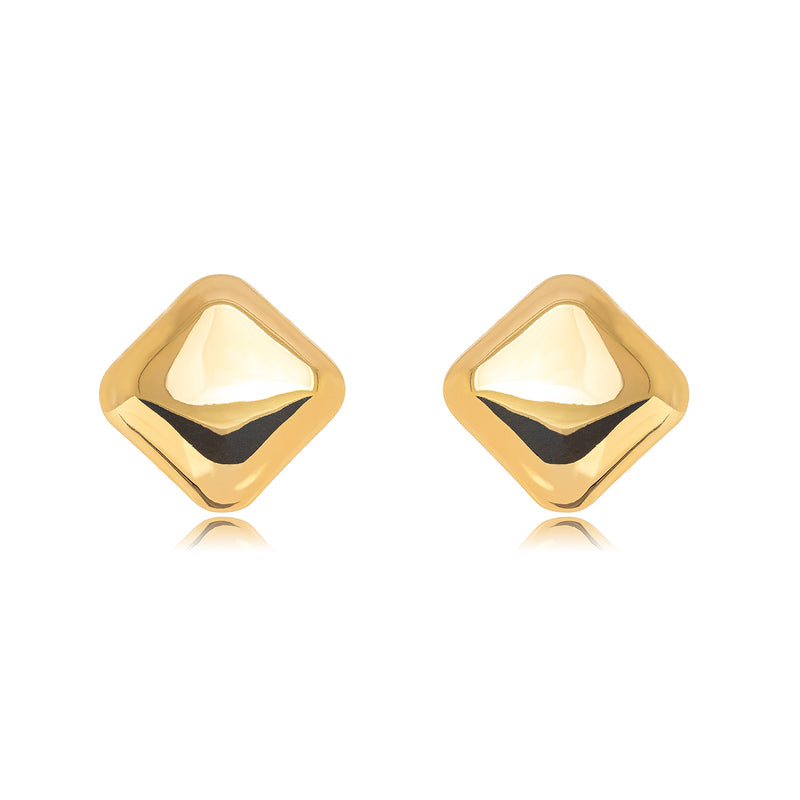 18K Gold Plated Domed Square Stud Earrings