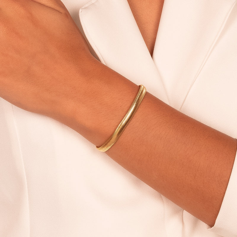 18K Gold Plated Thick Herringbone Bracelet