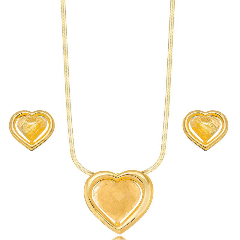 18K Gold Plated Nude Large Heart Necklace and Earrings