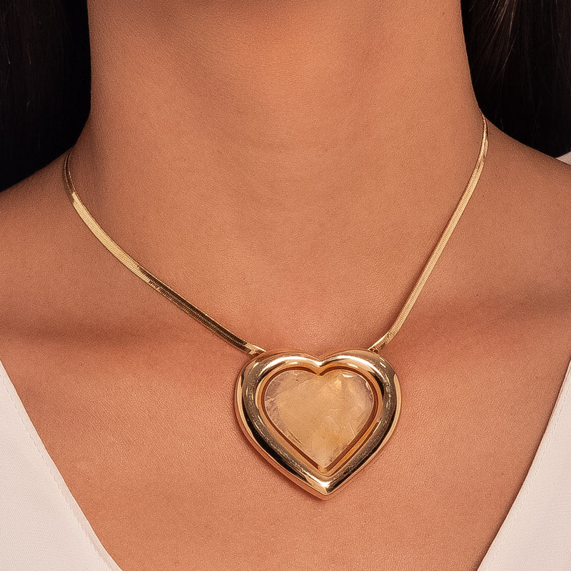 18K Gold Plated Nude Large Heart Necklace and Earrings