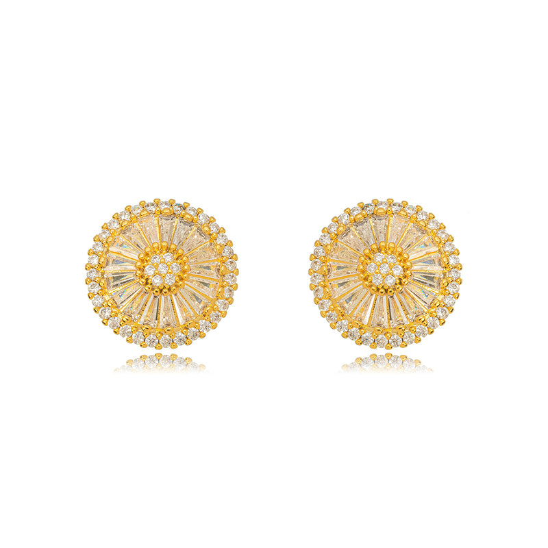 18K Gold Plated Round Crystal Studded Zirconia Earrings