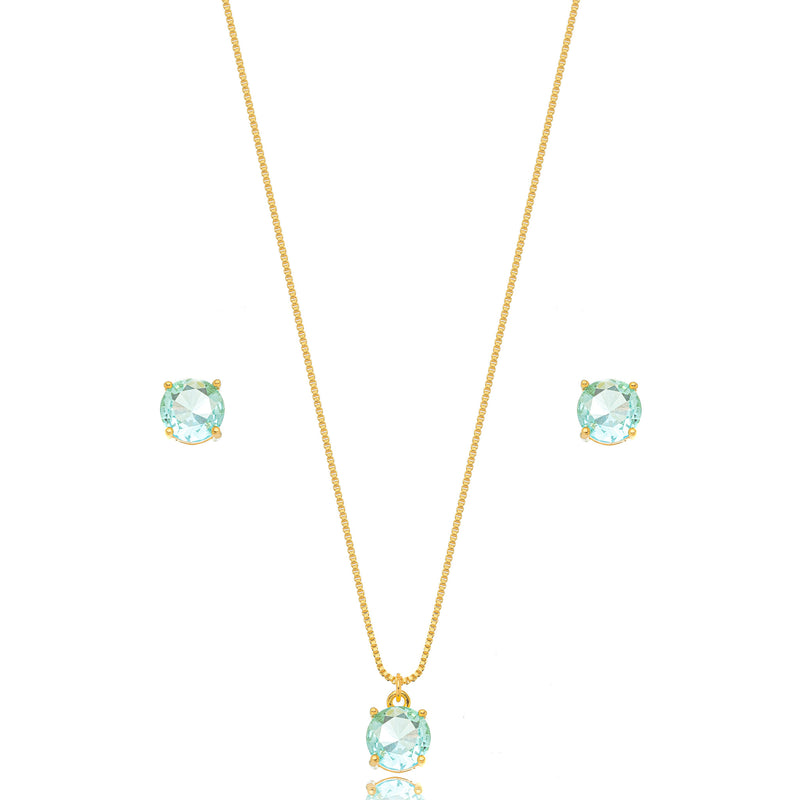 18K Gold Plated Round Aquamarine Set