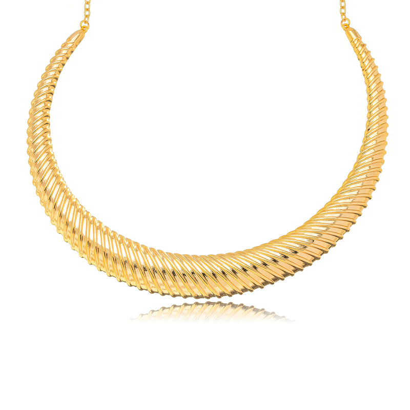 18K Gold Plated Textured Rigid Choker Necklace