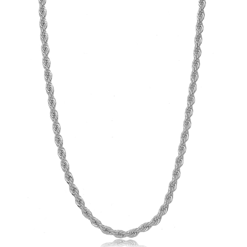 White Rhodium Plated Thick Rope Necklace 45cm