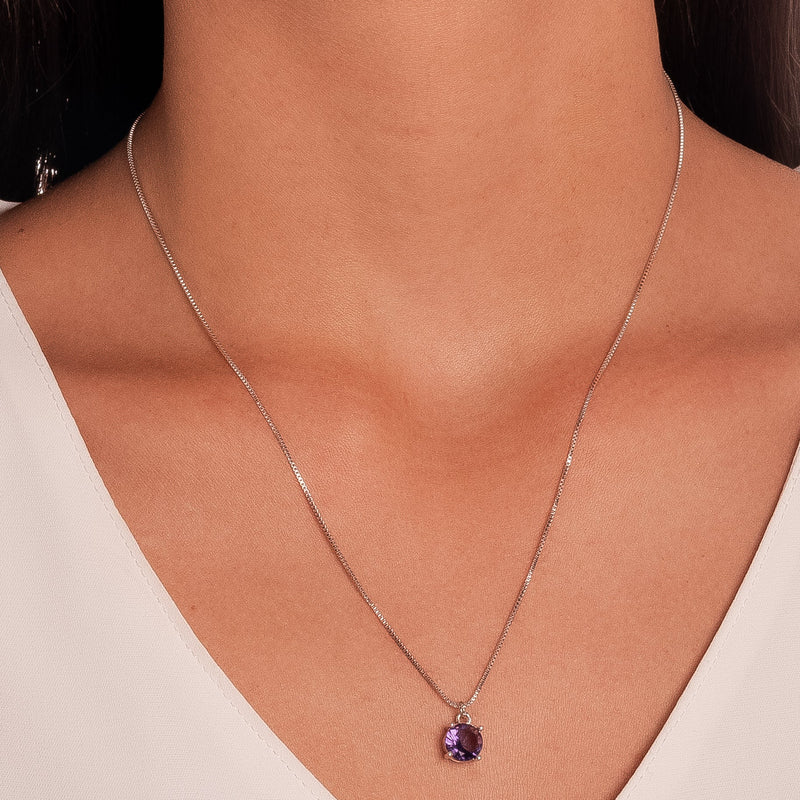 White Rhodium Plated Round Amethyst Set