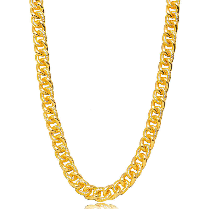 18K Gold Plated Studded Zirconia Cuban Link Necklace