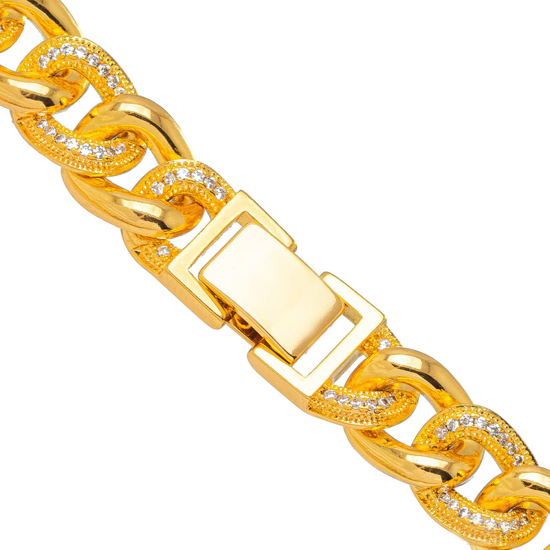 18K Gold Plated Studded Zirconia Cuban Link Necklace