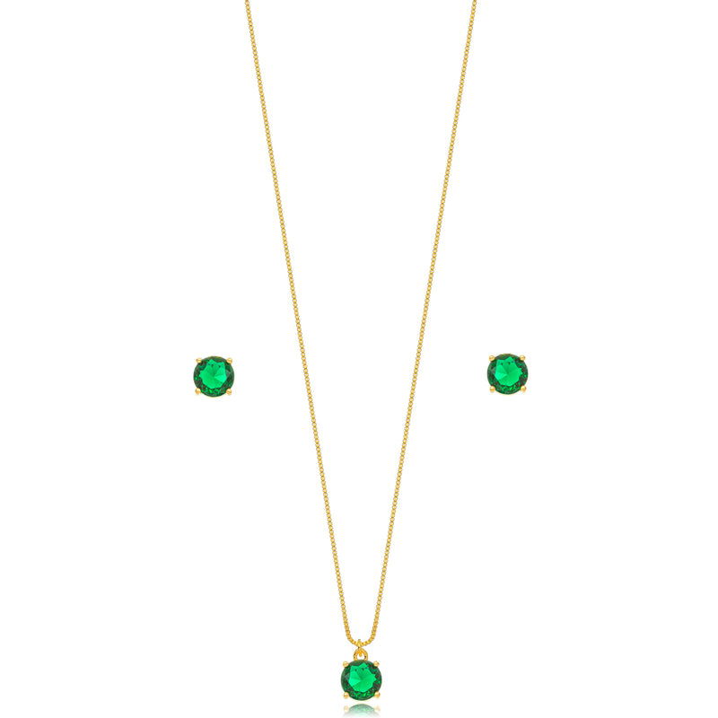 18K Gold Plated Round Emerald Set