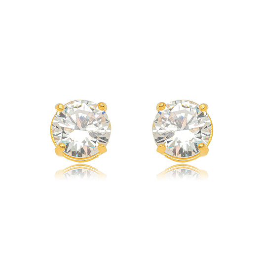 18K Gold Plated Round Cubic Zirconia Studs Earrings
