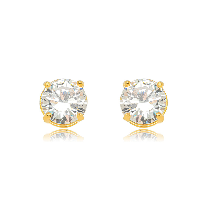 18K Gold Plated Round Cubic Zirconia Studs Earrings