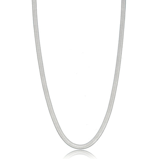 White Rhodium Plated Flat Herringbone Necklace 55cm
