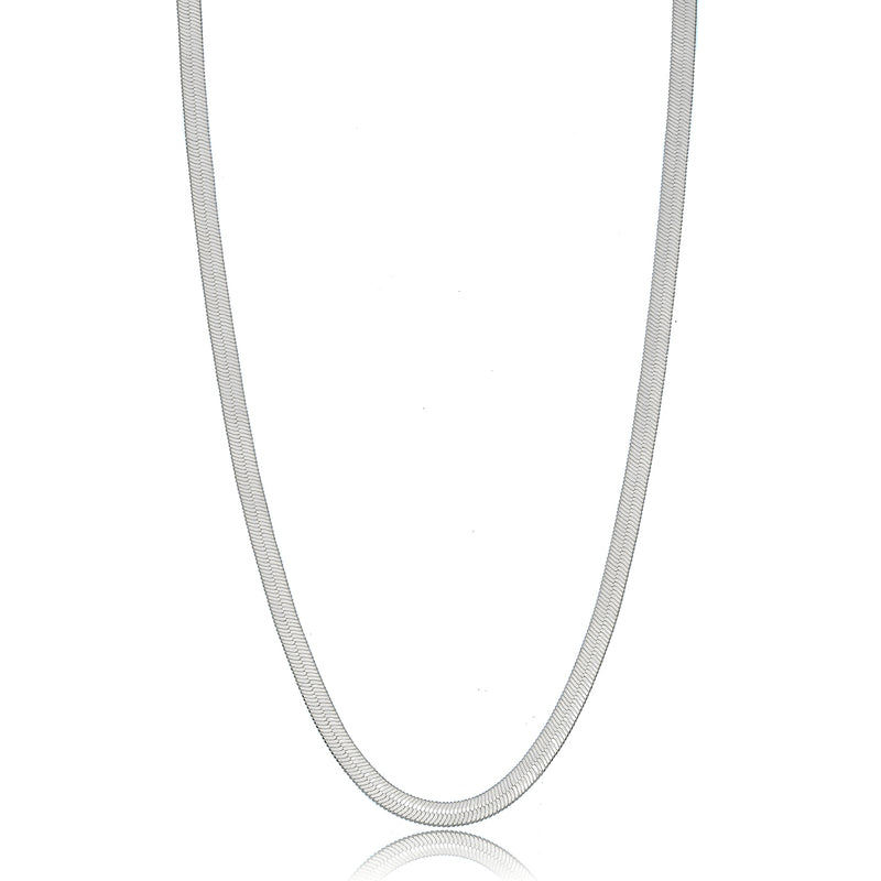 White Rhodium Plated Flat Herringbone Necklace 55cm