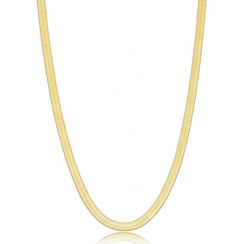 18K Gold Plated Flat Herringbone Necklace 45cm