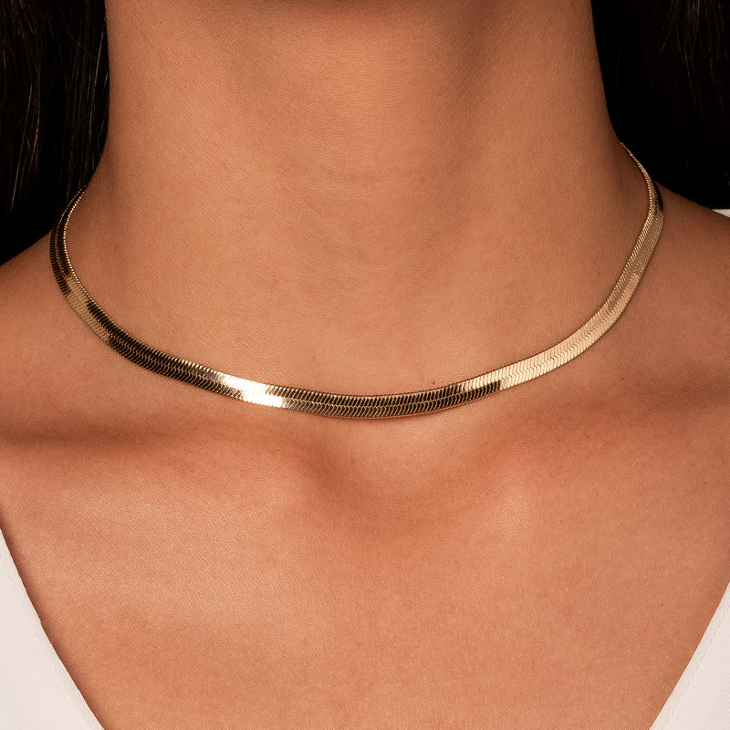 18K Gold Plated Flat Herringbone Necklace 45cm