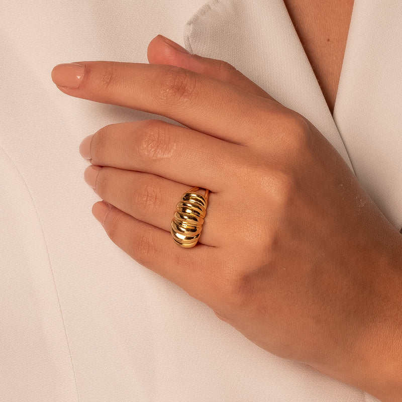 18K Gold Plated Bold Detailed Adjustable Ring