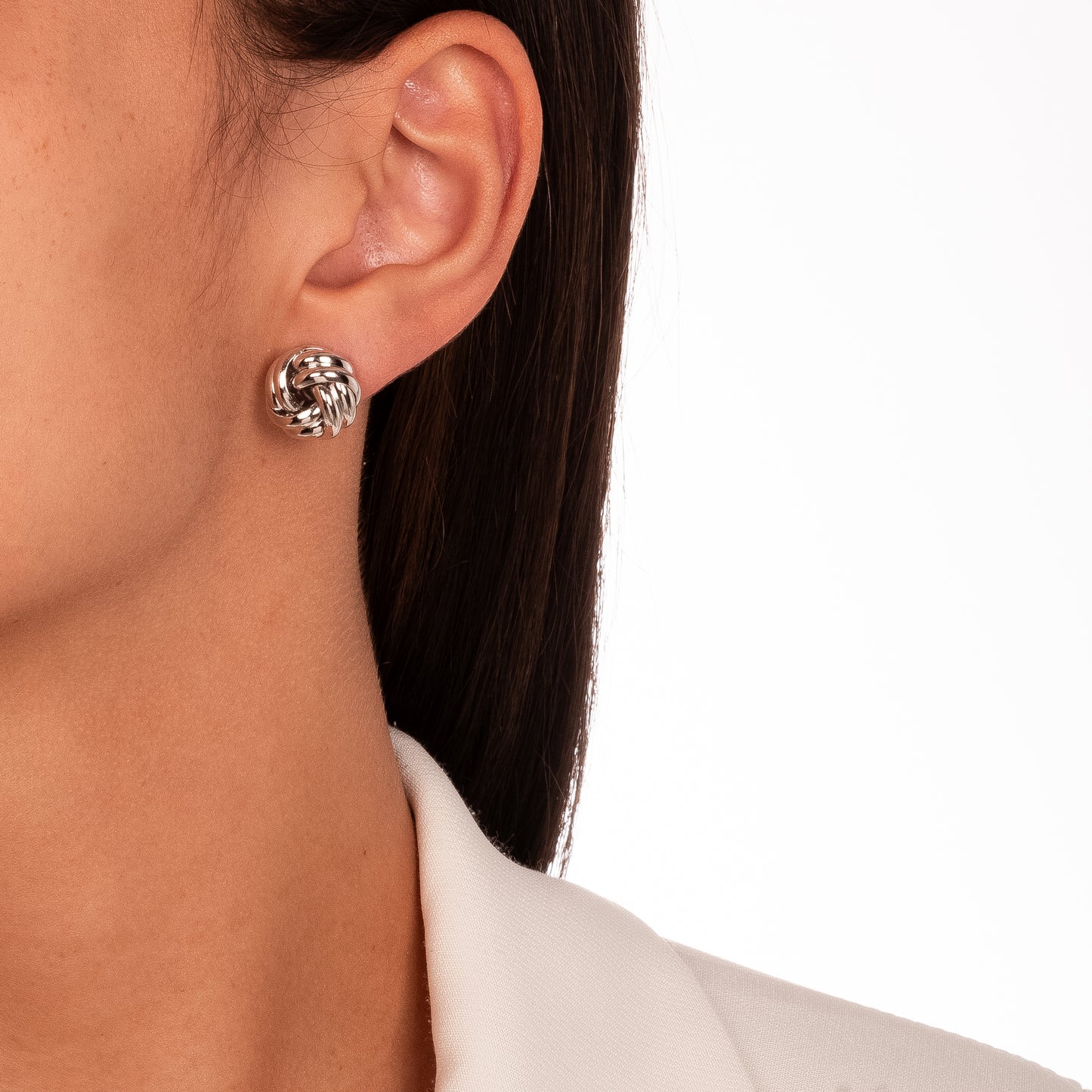 White Rhodium Plated Small Stud Detailed Earrings