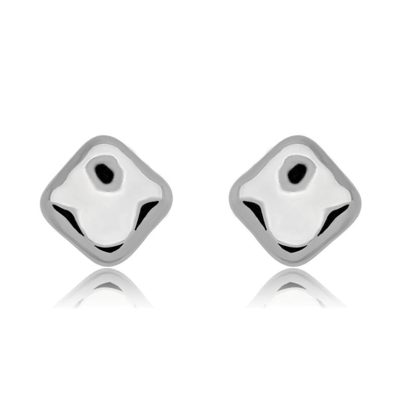 White Rhodium Plated Small Square Stud Earrings