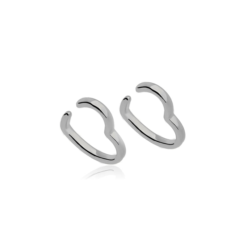 White Rhodium Plated Fake Piercing Double Heart Earrings