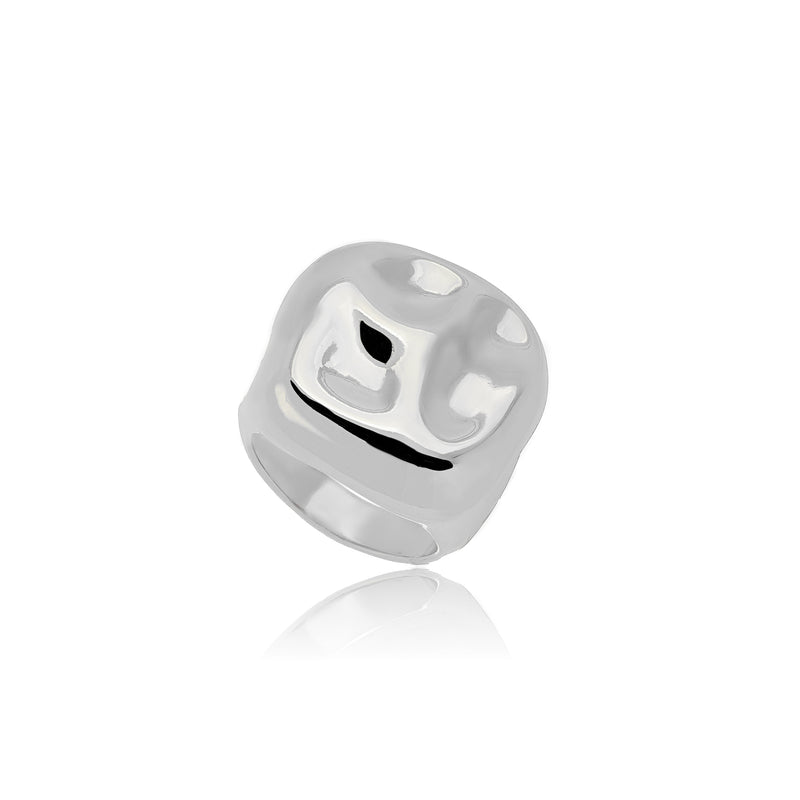 White Rhodium Plated Bold Organic Square Ring