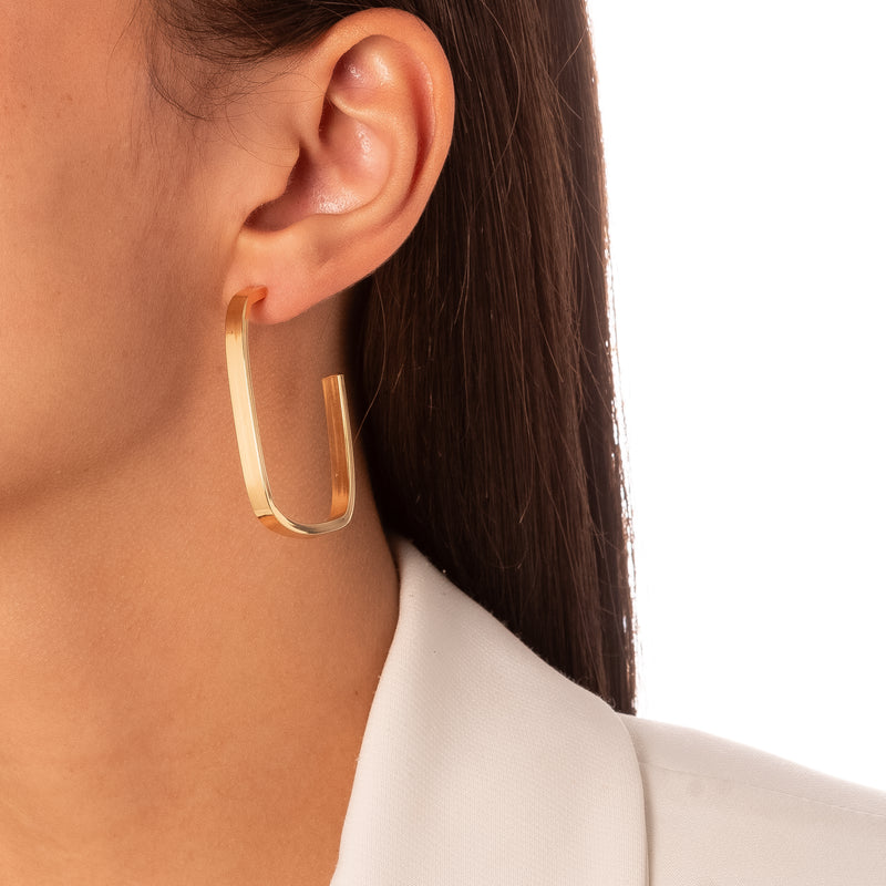 18K Gold Plated Rectangle Bold Hoops Earrings