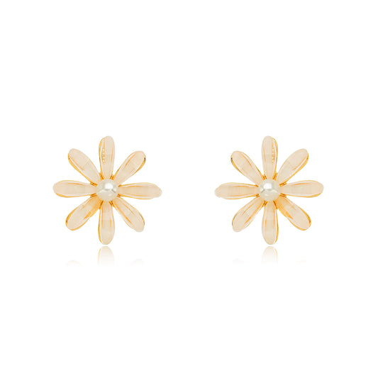 18K Gold Plated Stud Resin Flowers Earrings