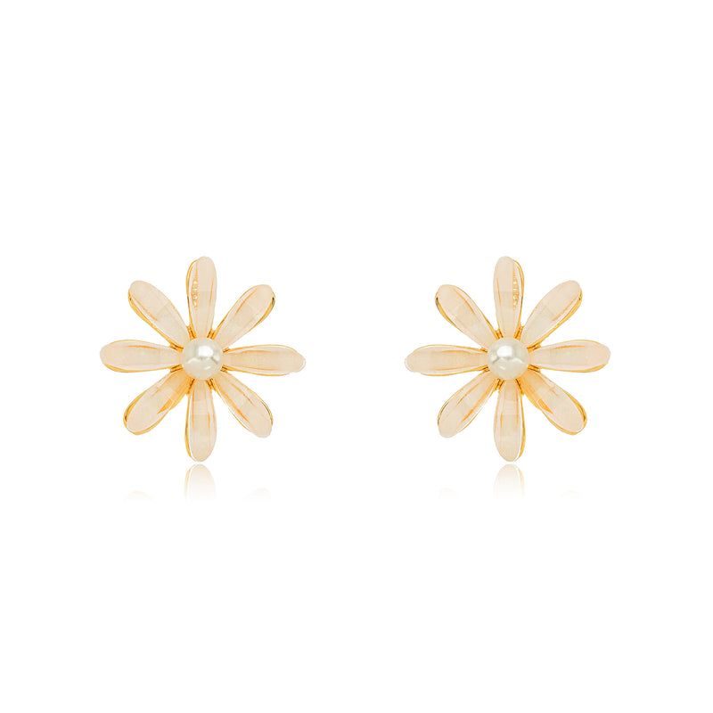 18K Gold Plated Stud Resin Flowers Earrings