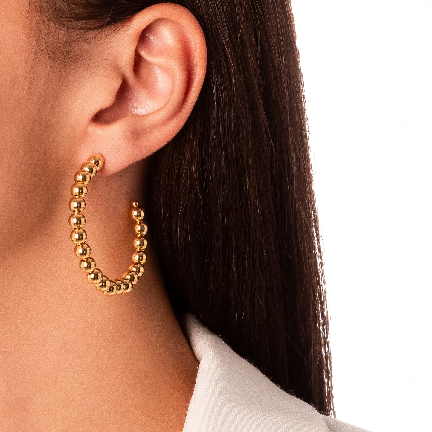 18K Gold Plated Large Ball Hoops Earrings
