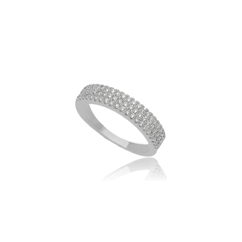 White Rhodium Plated Studded Zirconia Band Ring