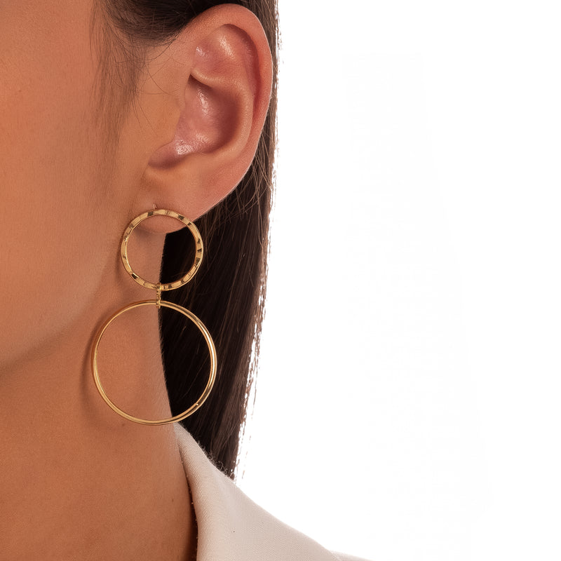 18K Gold Plated Dangling Double Hoops Earrings