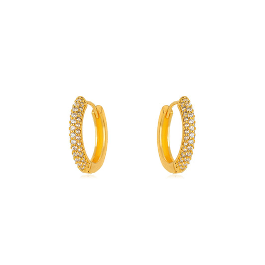 18K Gold Plated Half Studded Zirconia Hoops Earrings