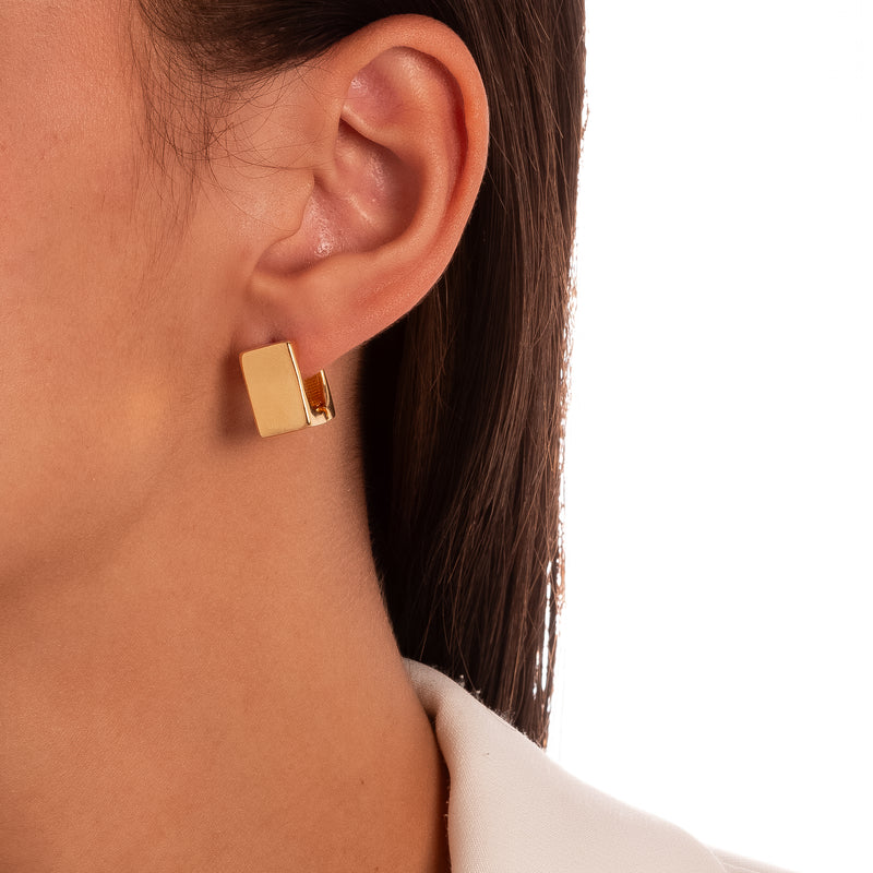 18K Gold Plated Thick Square Click Hoops Earrings