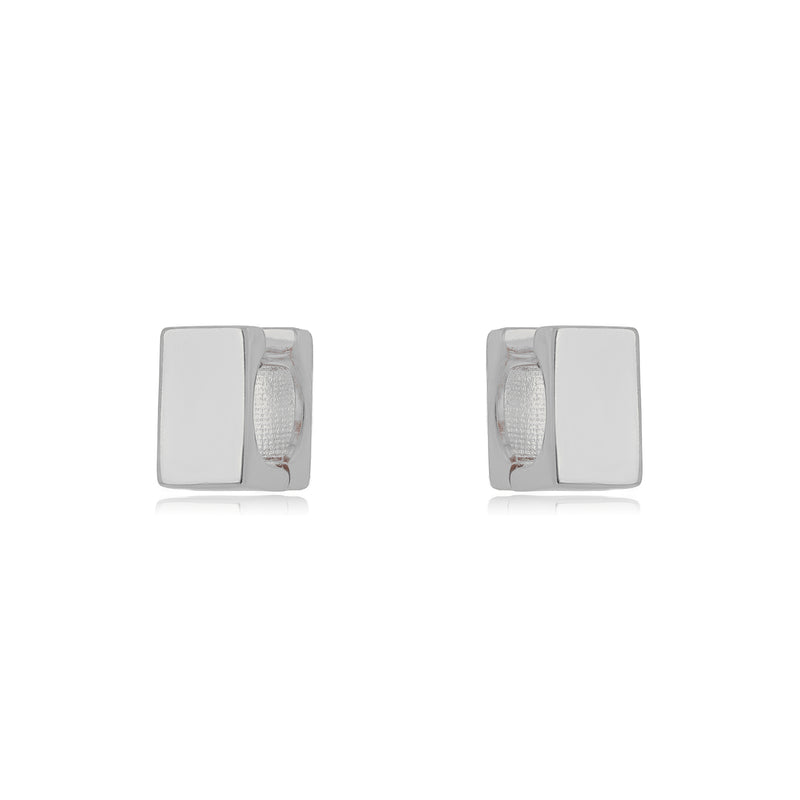 White Rhodium Plated Thick Square Click Hoops Earrings