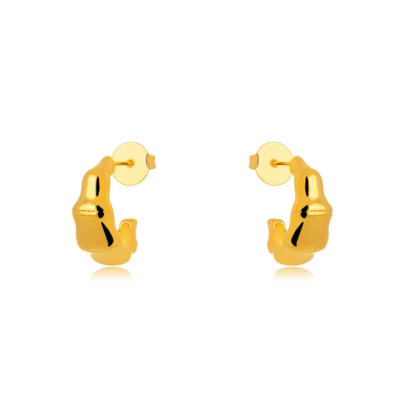 18K Gold Plated Textured C Shape Earrings