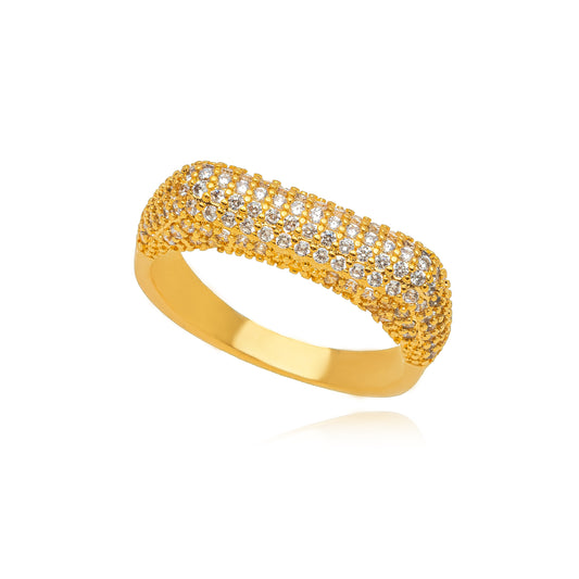 18K Gold Plated Square Bold Studded Zirconia Ring