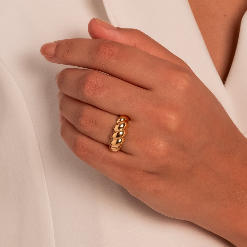 18K Gold Plated Open Croissant Domed Ring