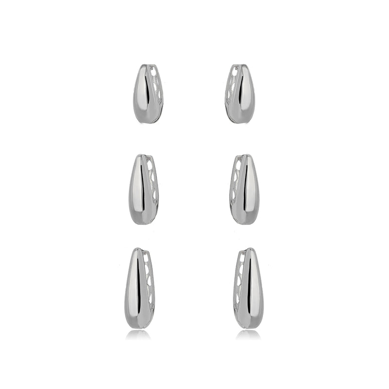 White Rhodium Plated Trio Click Ear Jacket Earrings