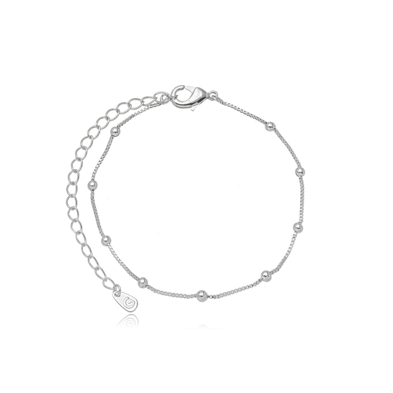 White Rhodium Plated Delicate With Small Balls Box Bracelet