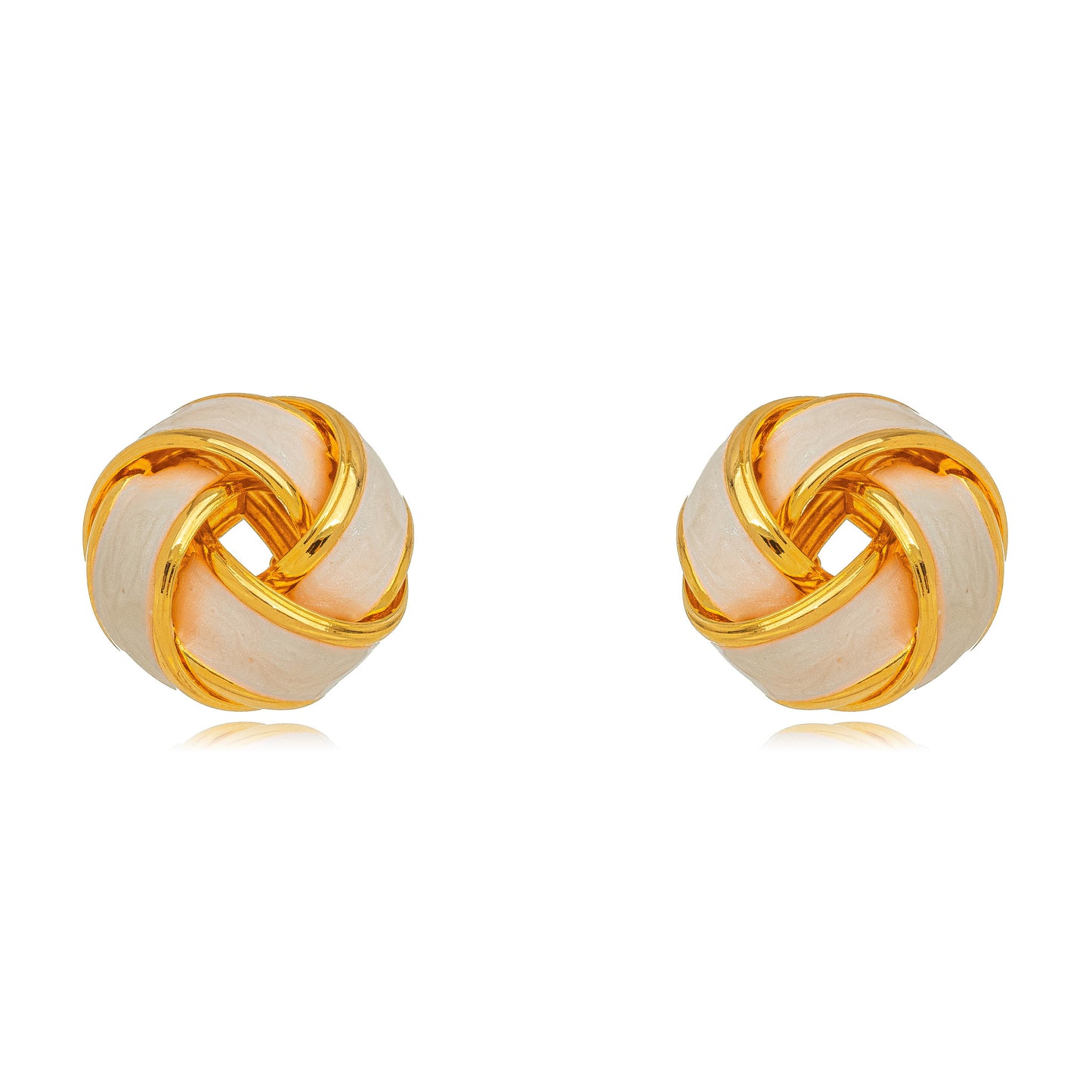 18K Gold Plated Stud Knot White Glitter Italian Enameling Earrings