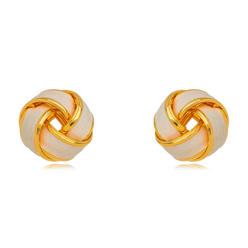 18K Gold Plated Stud Knot White Glitter Italian Enameling Earrings