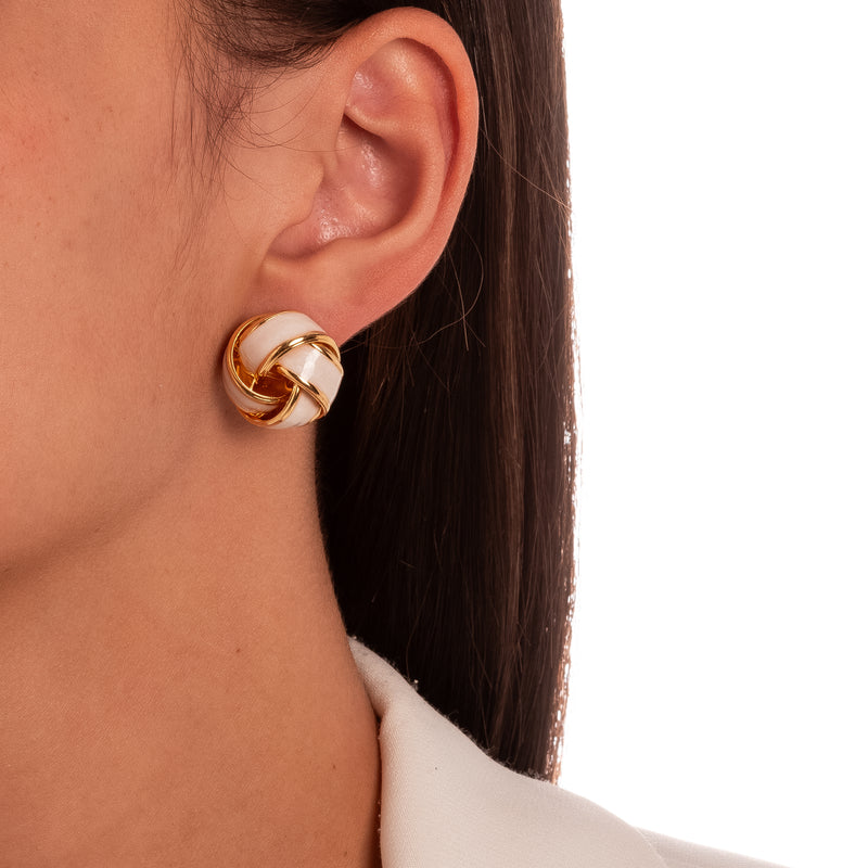 18K Gold Plated Stud Knot White Glitter Italian Enameling Earrings