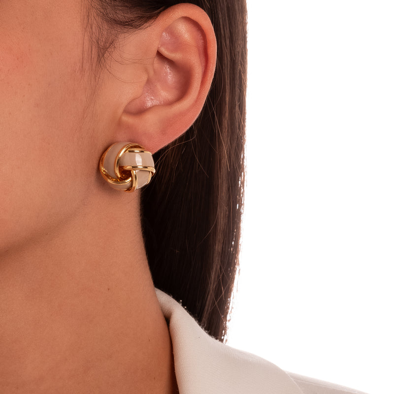 18K Gold Plated Stud Knot Nude Italian Enameling Earrings