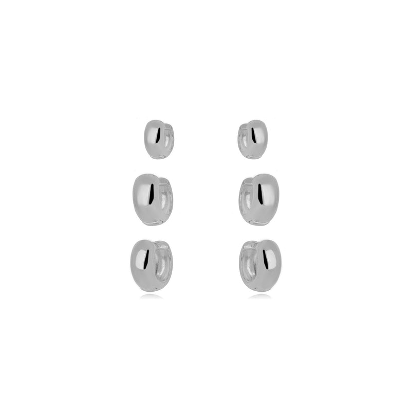 White Rhodium Plated Trio Click Hoops Earrings