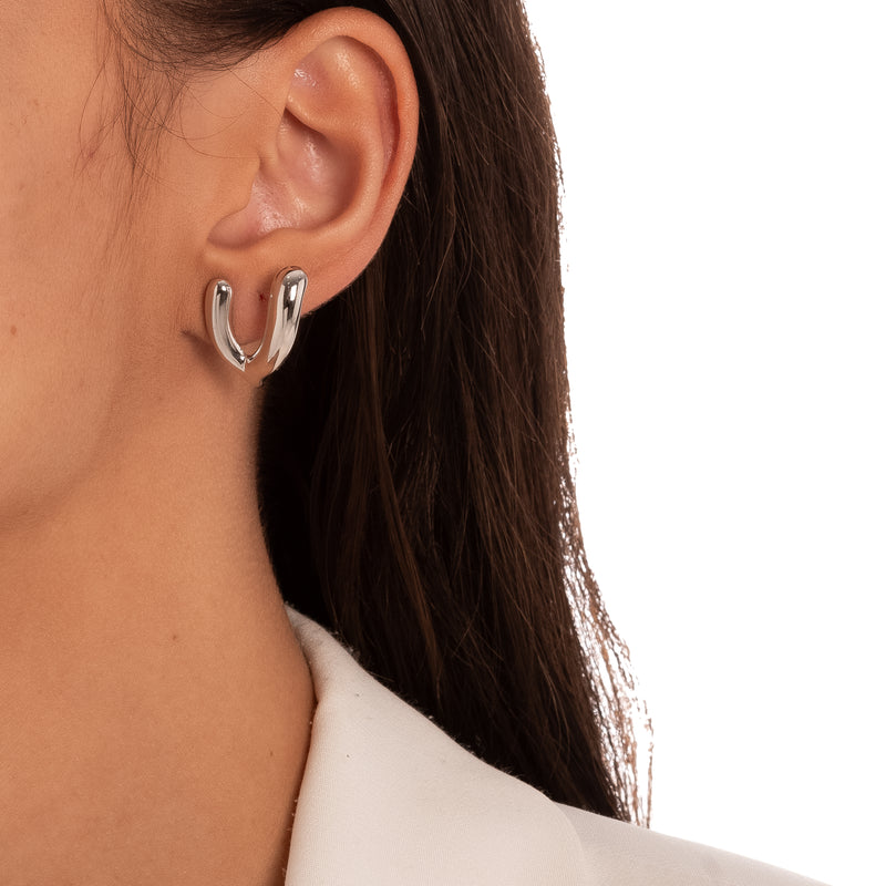 White Rhodium Plated Thick Double Earrings