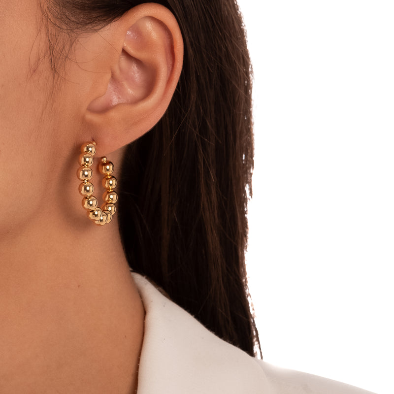 18K Gold Plated Medium Ball Hoops Earrings