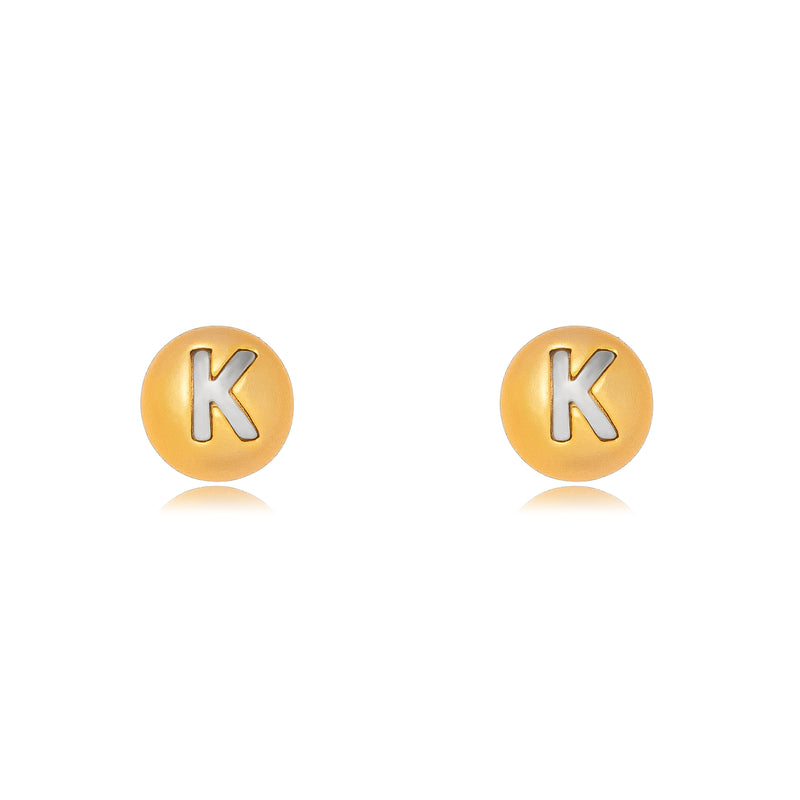 18K Gold Plated and White Rhodium Plated Small Letters Stud Earrings