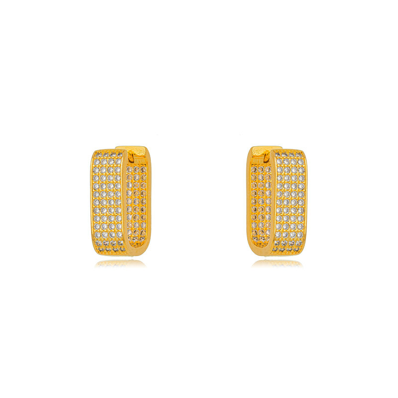 18K Gold Plated Thick Click Hoops Studded Zirconia Earrings