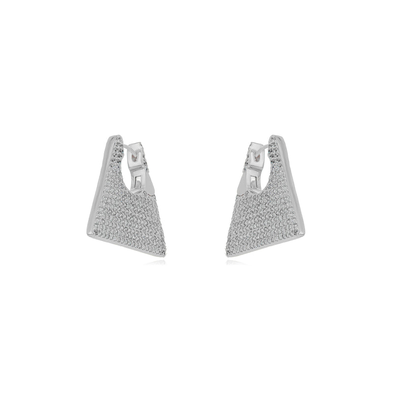 White Rhodium Plated Thick Studded Zirconia Click Earrings